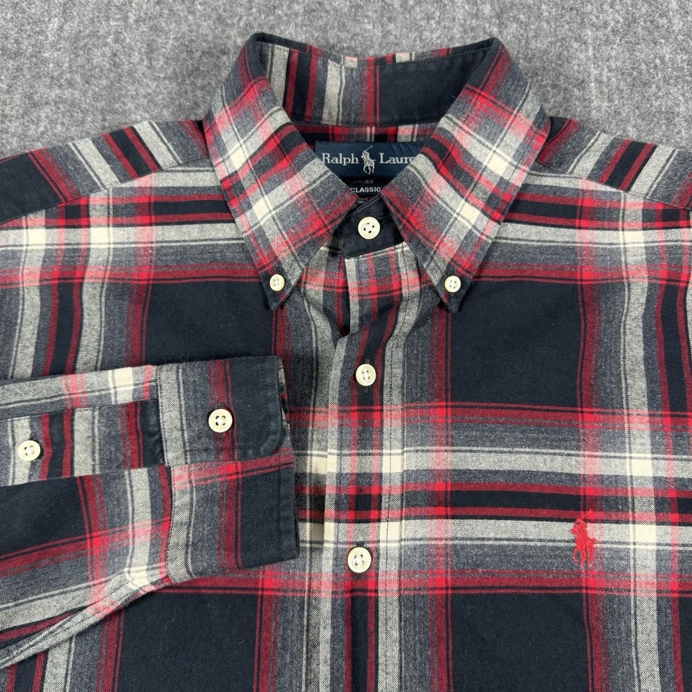 Ralph Lauren Men's M Classic Fit Plaid Shirt Red Black Button Down Pony